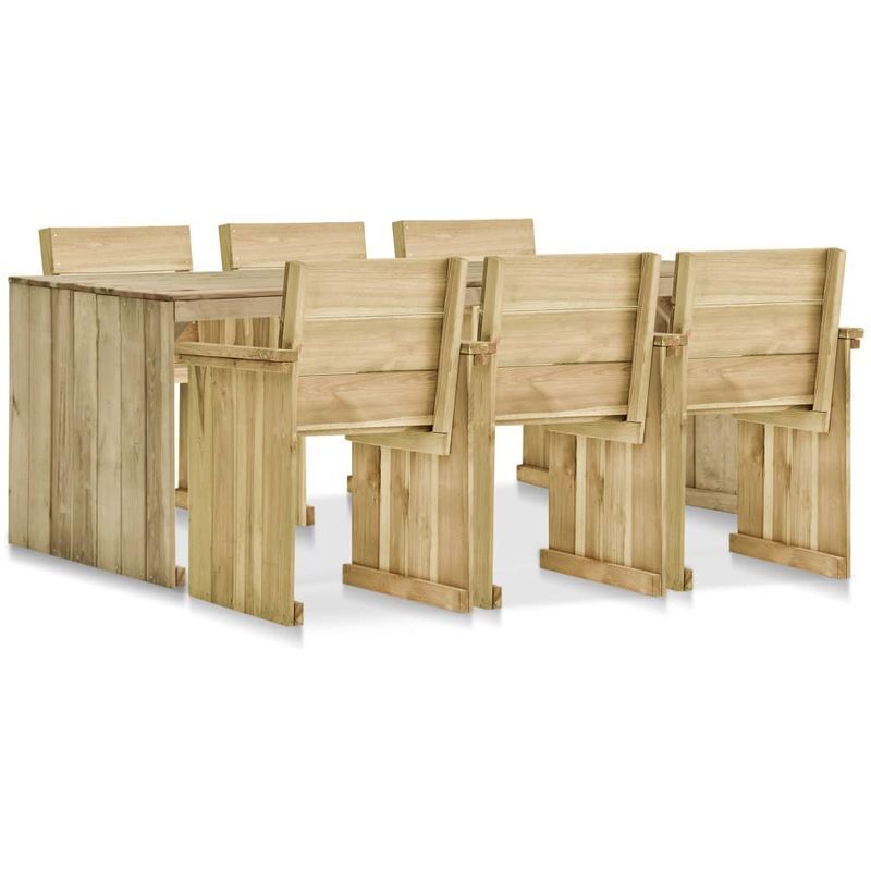 Asupermall - Set muebles de comedor de jardin 7 pzas madera pino