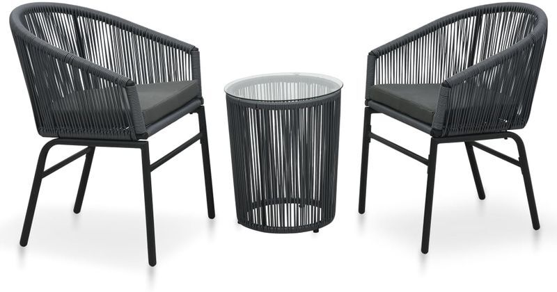 Asupermall - Set muebles de jardin 3 pzas y cojines ratan PVC gris