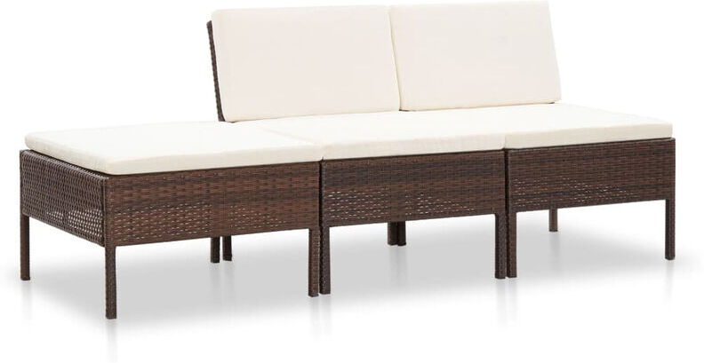 ASUPERMALL Set muebles de jardin 3 pzas y cojines ratan sintetico marron