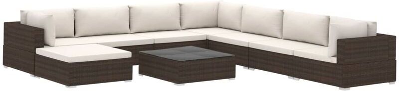 vidaXL Set muebles de jardín 9 piezas y cojines ratán sintético marrón