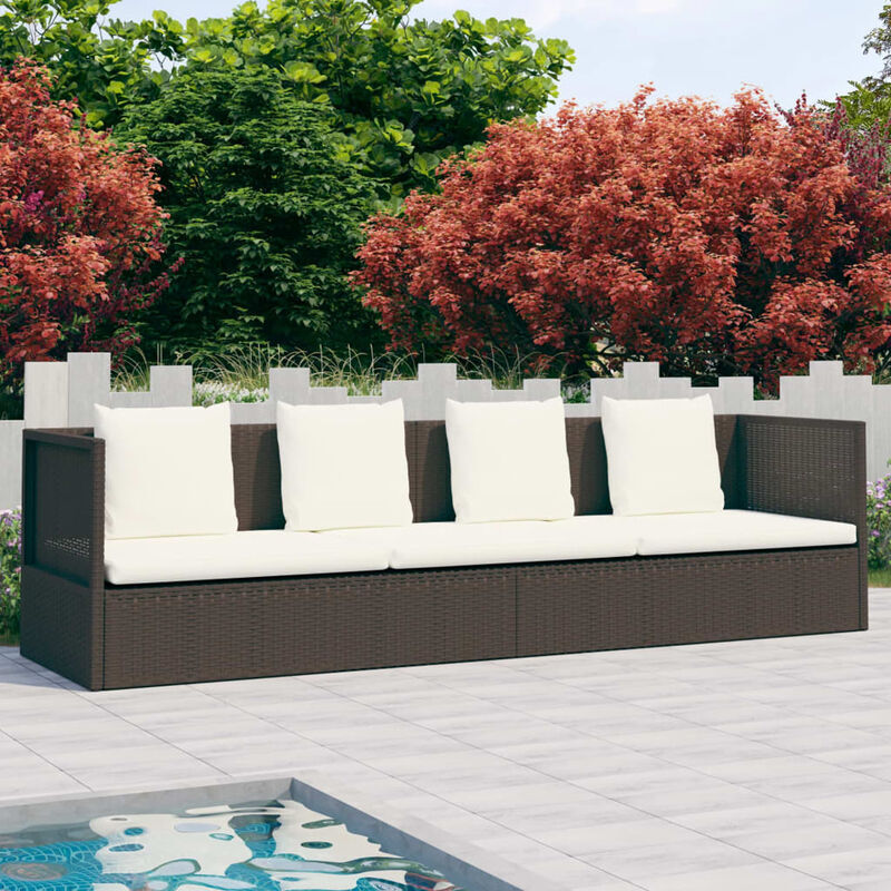 Asupermall - Tumbona sofa de jardin con cojines ratan sintetico marron