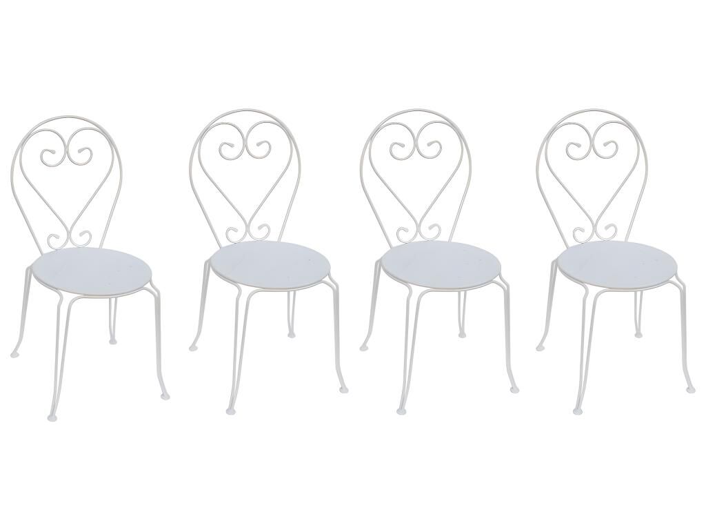 MYLIA Conjunto de 4 sillas para jardín de metal estilo hierro forjado - Blanco - GUERMANTES