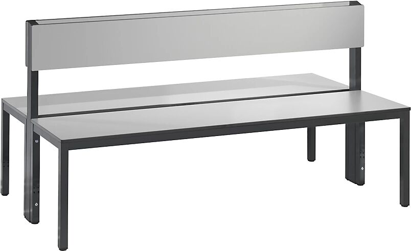 C+P Banco para vestuarios BASIC PLUS, por ambos lados, superficie del asiento de HPL, de media altura, longitud 1500 mm, gris plata