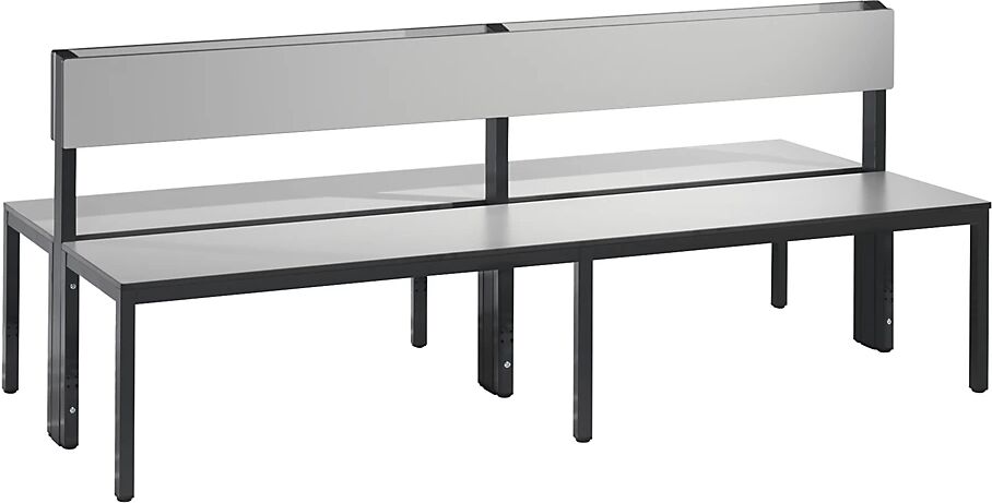 C+P Banco para vestuarios BASIC PLUS, por ambos lados, superficie del asiento de HPL, de media altura, longitud 1960 mm, gris plata