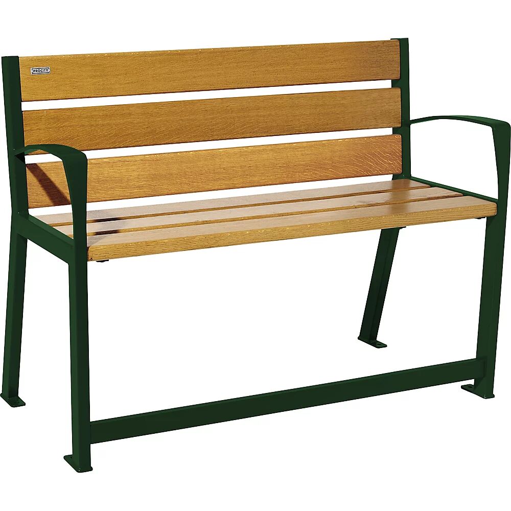 PROCITY Banco SILAOS® de madera, con respaldo, para personas mayores, longitud 1200 mm, verde musgo, decoración de roble claro