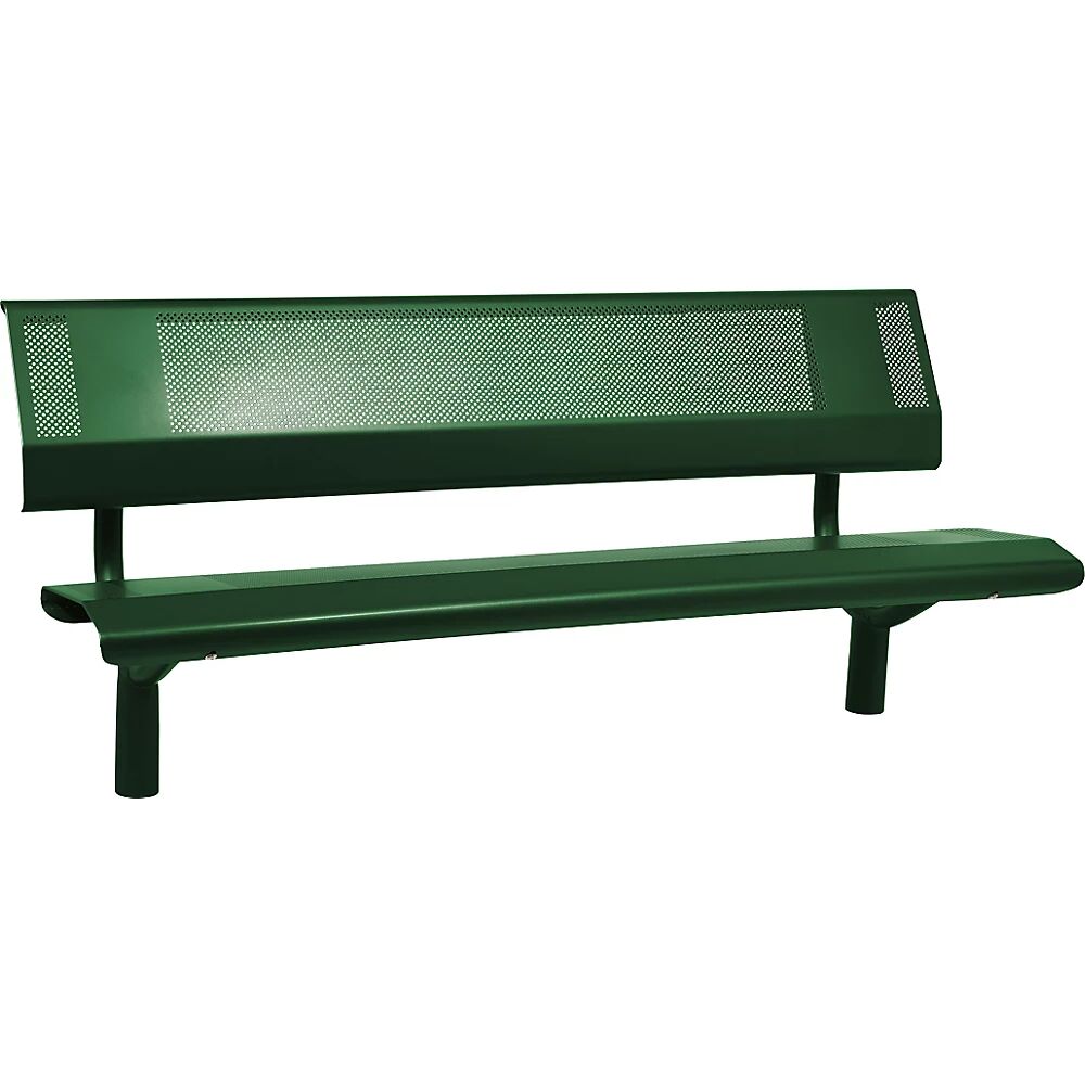 PROCITY Banco OSLO de acero, altura del asiento 450 mm, longitud 1800 mm, verde musgo, con respaldo
