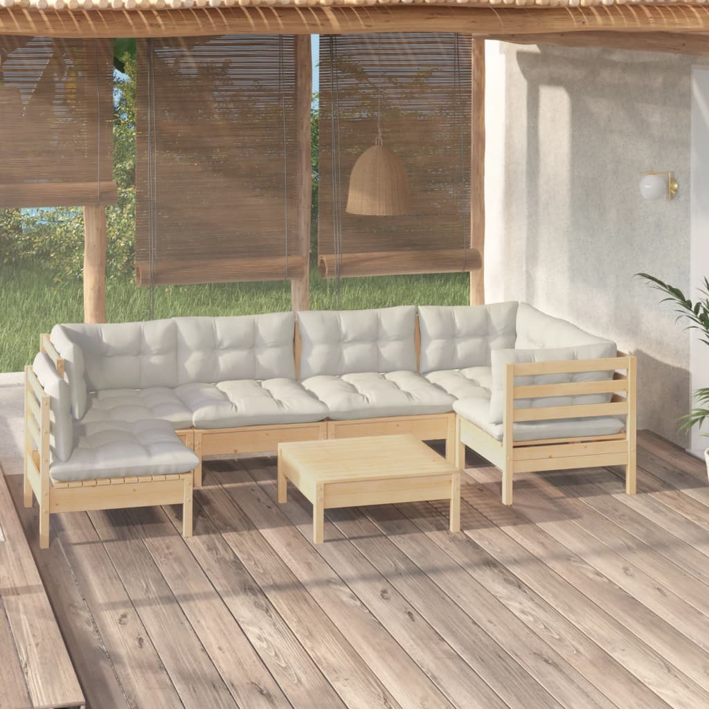 vidaXL Muebles de jardín 7 piezas cojines madera de pino color crema