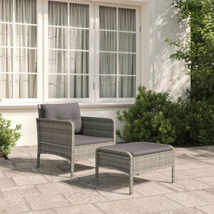 vidaXL Set De Muebles De Jardín 2 Pzas Cojines Ratán Sintético Gris