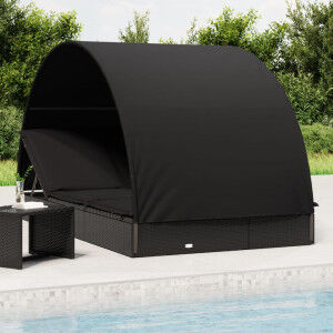 vidaXL Tumbona 2 Personas Toldo Redondo Ratán Pe Negra 211x112x140 Cm