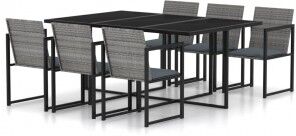 vidaXL Set De Comedor Para Jardín 7 Pzas Cojines Ratán Sintético Gris