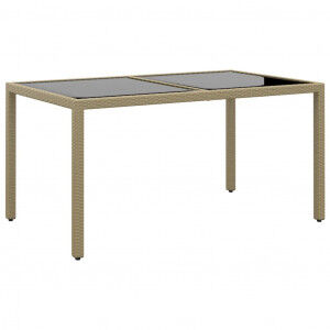 vidaXL Mesa Jardín Vidrio Templado Ratán Sintético Beige 150x90x75 Cm