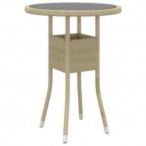 vidaXL Mesa De Jardín Vidrio Templado Ratán Sintético Beige Ø60x75 Cm