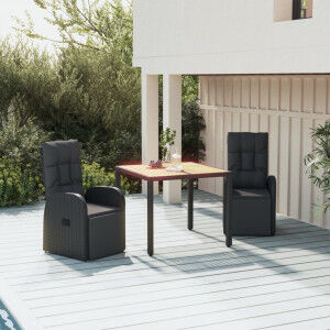 vidaXL Juego Comedor Jardín 3 Pzas Madera Acacia Ratán Sintético Negro