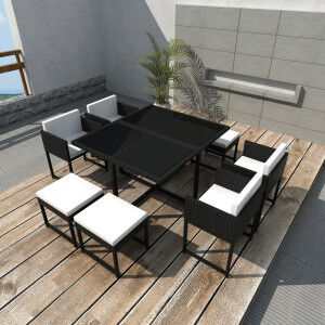 vidaXL Set Comedor De Jardín 9 Piezas Y Cojines Ratán Sintético Negro