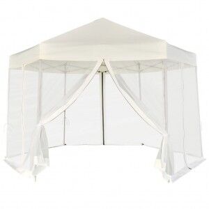 vidaXL Carpa Desplegable Hexagonal 6 Paredes Blanco Crema 3.6x3.1m