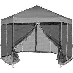 vidaXL Carpa Desplegable Hexagonal 6 Paredes Laterales Gris 3.6x3.1 M