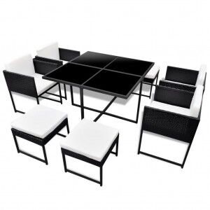 vidaXL Set Comedor De Jardín 9 Piezas Y Cojines Ratán Sintético Negro