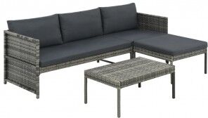 vidaXL Set De Muebles De Jardín 3 Pzas Y Cojines Ratán Sintético Gris