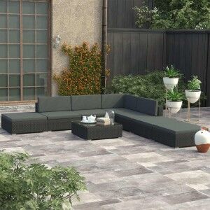 vidaXL Set Muebles De Jardín 8 Piezas Y Cojines Ratán Sintético Negro