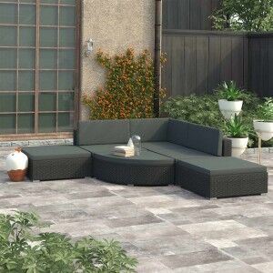 vidaXL Set Muebles De Jardín Y Cojines 6 Piezas Ratán Sintético Negro