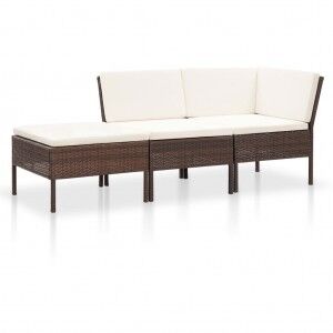 vidaXL Set Muebles De Jardín 3 Pzas Y Cojines Ratán Sintético Marrón