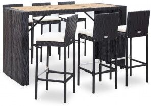 vidaXL Set Muebles Bar Jardín 7 Piezas Y Cojines Ratán Sintético Negro