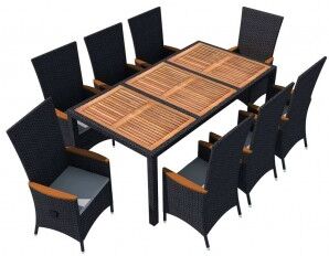 vidaXL Set Comedor Jardín 9 Piezas Ratán Sintético Y Madera Acacia Negro