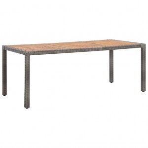 vidaXL Mesa De Jardín Ratán Pe Gris Madera Acacia Maciza 190x90x75 Cm