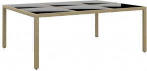 vidaXL Mesa Jardín Vidrio Templado Ratán Sintético Beige 200x150x75 Cm