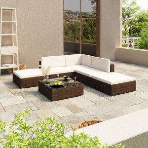 vidaXL Set Muebles De Jardín 6 Piezas Y Cojines Ratán Sintético Marrón