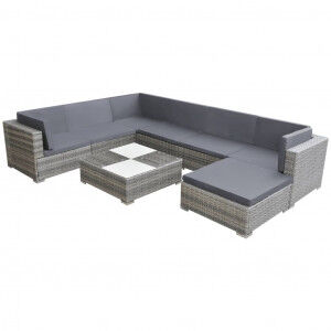 vidaXL Set De Muebles De Jardín 8 Pzas Y Cojines Ratán Sintético Gris