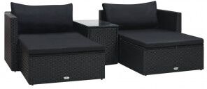 vidaXL Set Muebles De Jardín 5 Piezas Y Cojines Ratán Sintético Negro