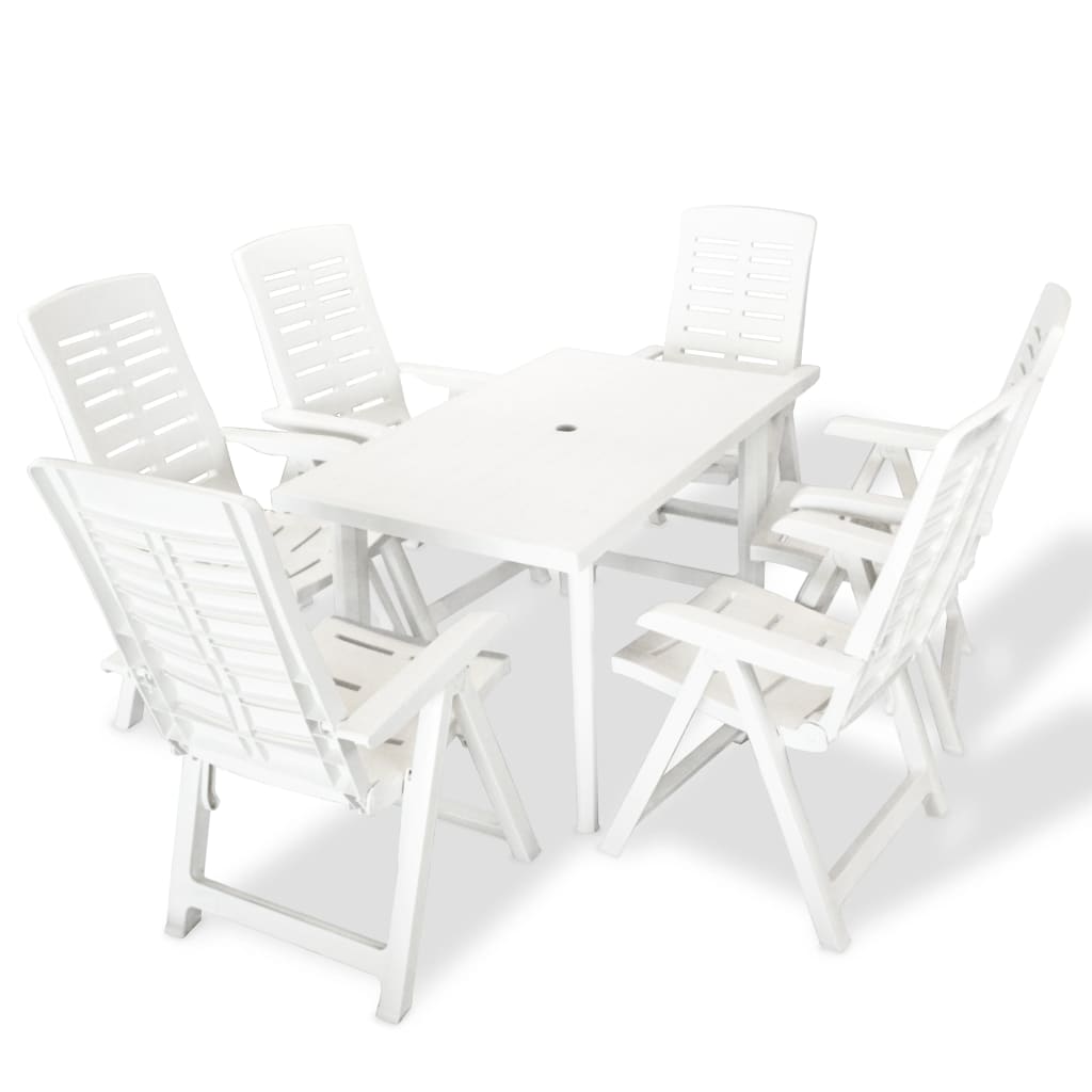 vidaXL Juego de comedor de jardín 7 piezas plástico blanco