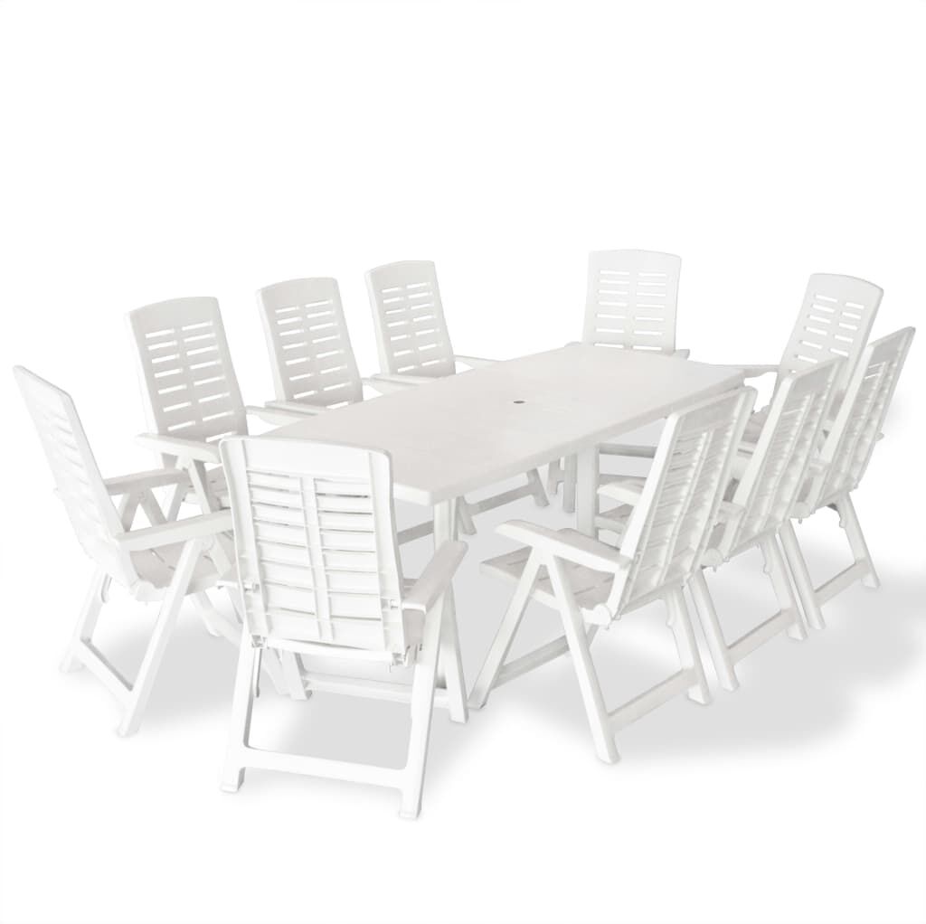 vidaXL Juego de comedor de jardín 11 piezas plástico blanco