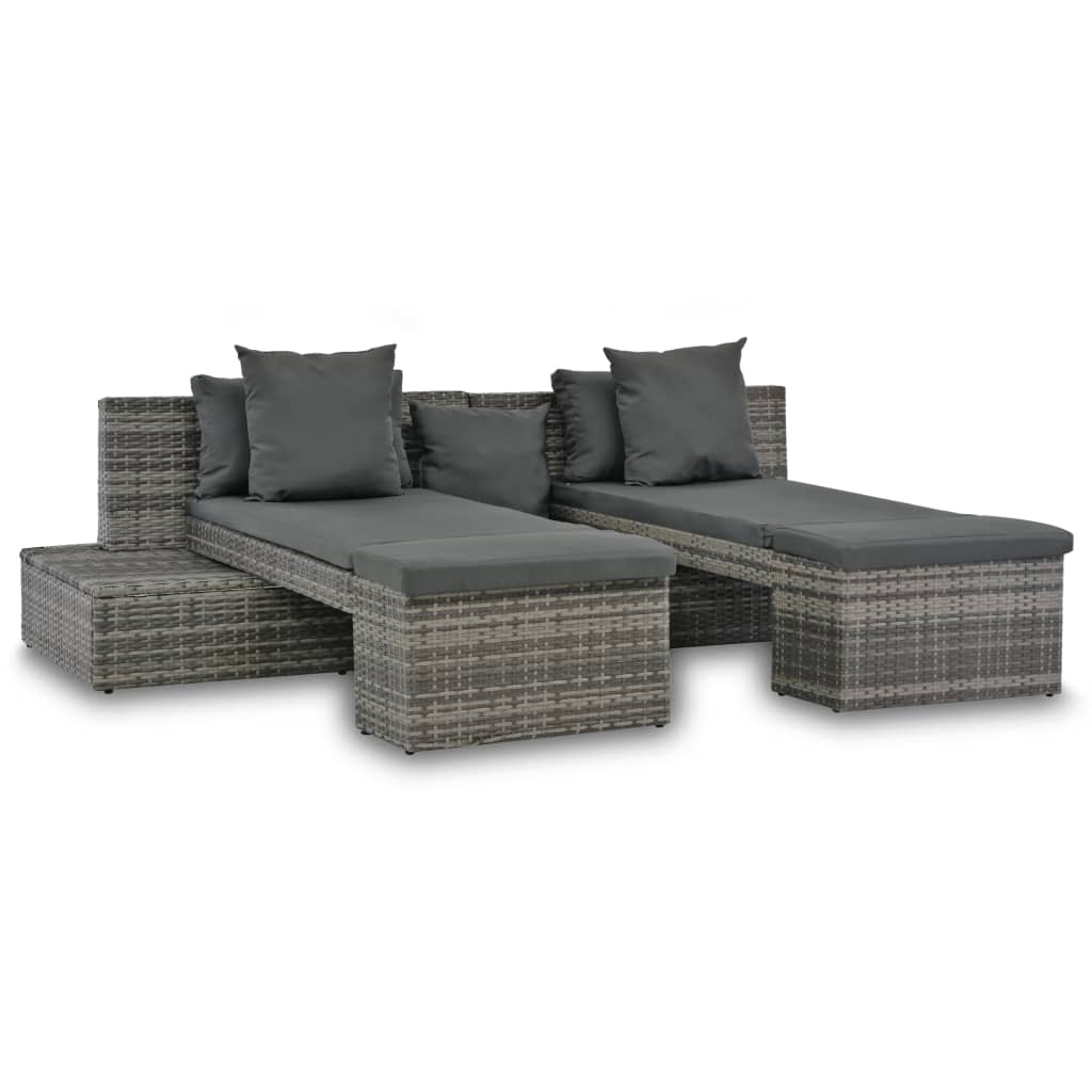 vidaXL Set de muebles de jardín 4 pzas y cojines ratán sintético gris