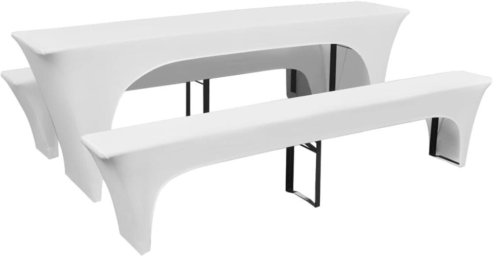 vidaXL 3 fundas blancas estirables para mesa y 2 bancos 220x70x80 cm