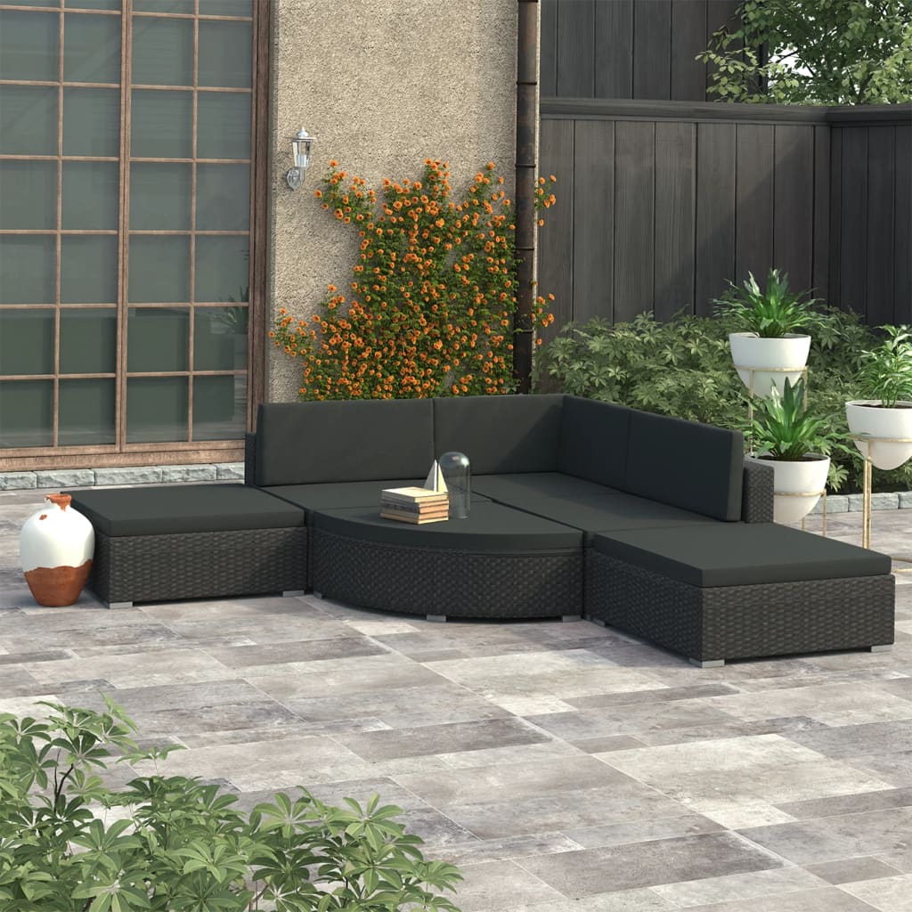 vidaXL Set muebles de jardín y cojines 6 piezas ratán sintético negro