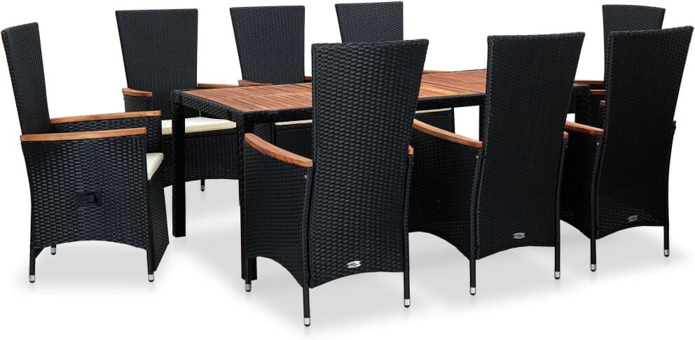 vidaXL Set comedor de jardín 9 piezas y cojines ratán sintético negro