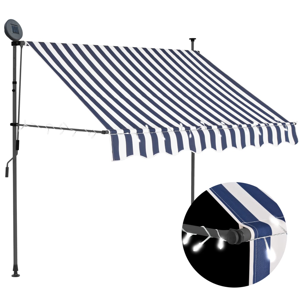 vidaXL Toldo manual retráctil con LED azul y blanco 150 cm