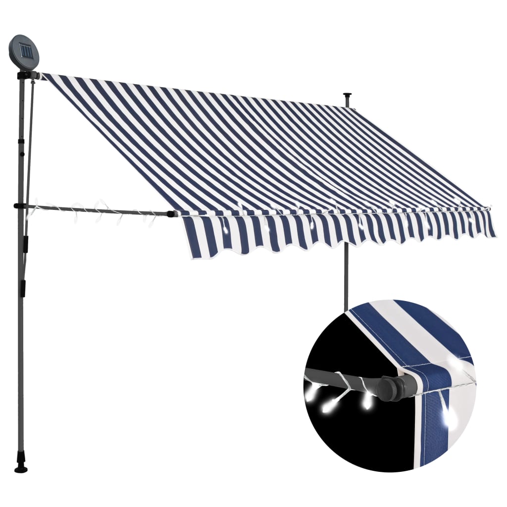 vidaXL Toldo manual retráctil con LED azul y blanco 250 cm