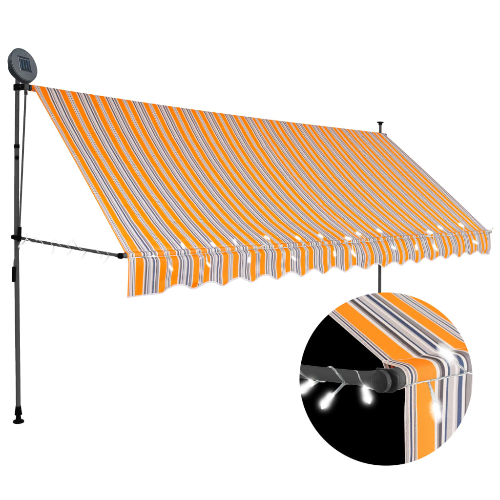 vidaXL Toldo retráctil manual con LED amarillo y azul 350 cm