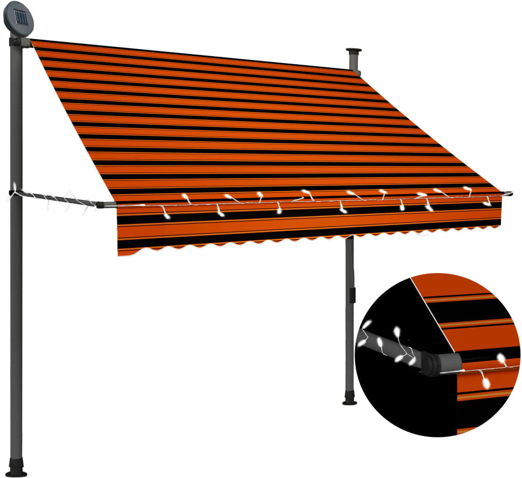 vidaXL Toldo manual retráctil con LED naranja y marrón 200 cm