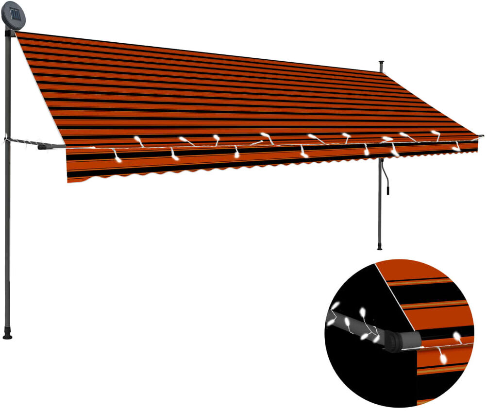 vidaXL Toldo manual retráctil con LED naranja y marrón 400 cm