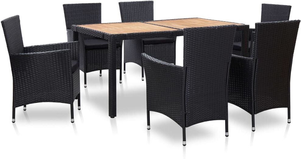 vidaXL Set comedor de jardín 7 piezas y cojines ratán sintético negro