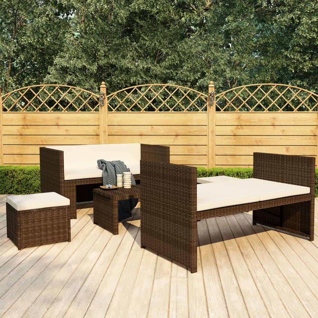 vidaXL Set muebles de jardín 5 piezas y cojines ratán sintético marrón