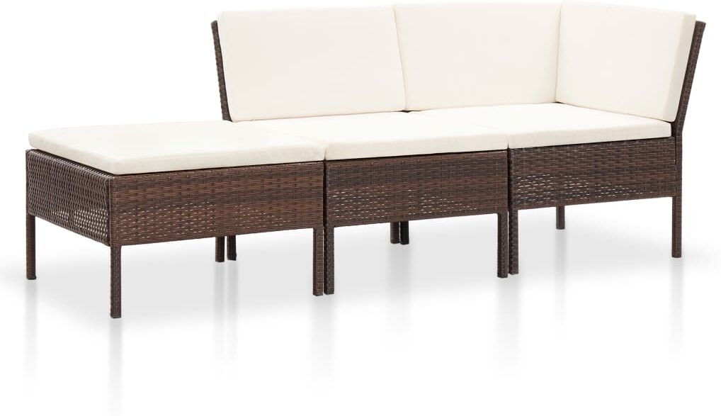 vidaXL Set muebles de jardín 3 pzas y cojines ratán sintético marrón