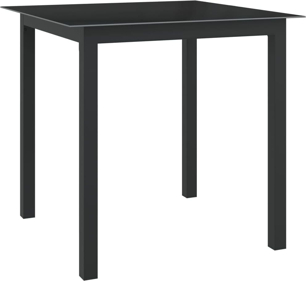 vidaXL Mesa de jardín de aluminio y vidrio negro 80x80x74 cm