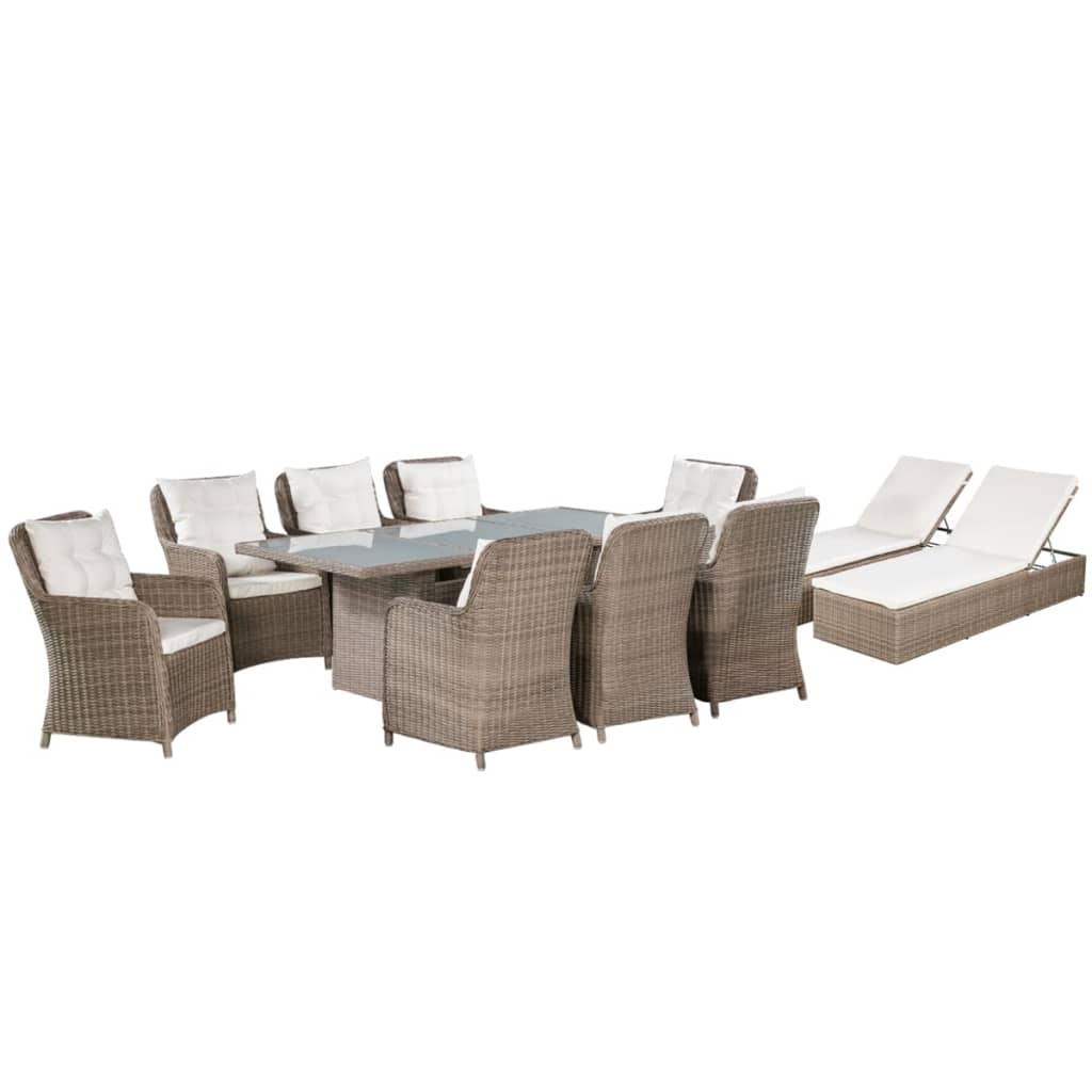 vidaXL Set de muebles de jardín 11 piezas ratán sintético marrón