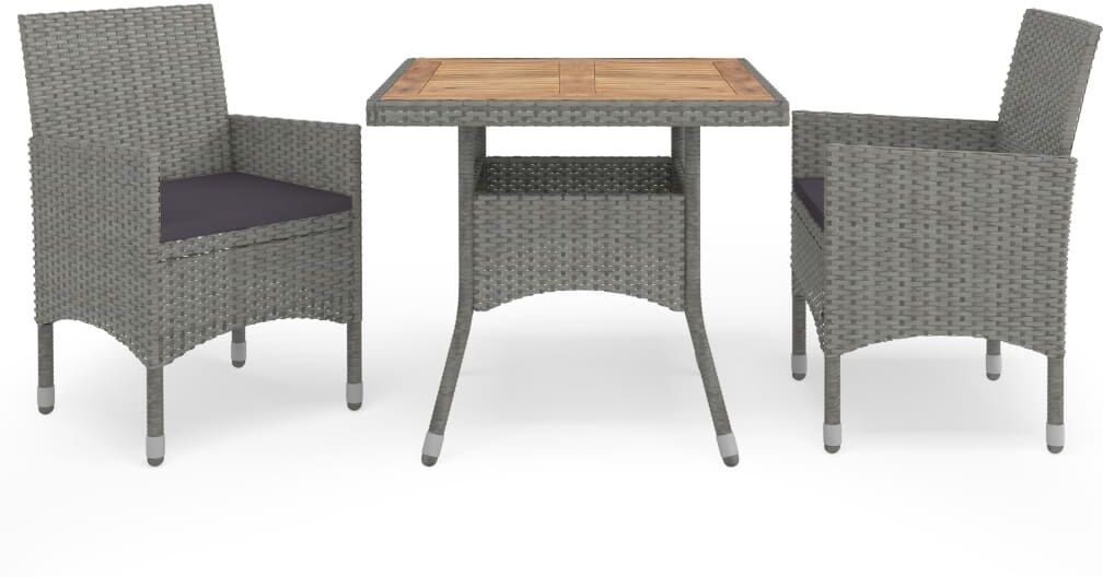 vidaXL Muebles de jardín 3 piezas ratán sintético gris y acacia