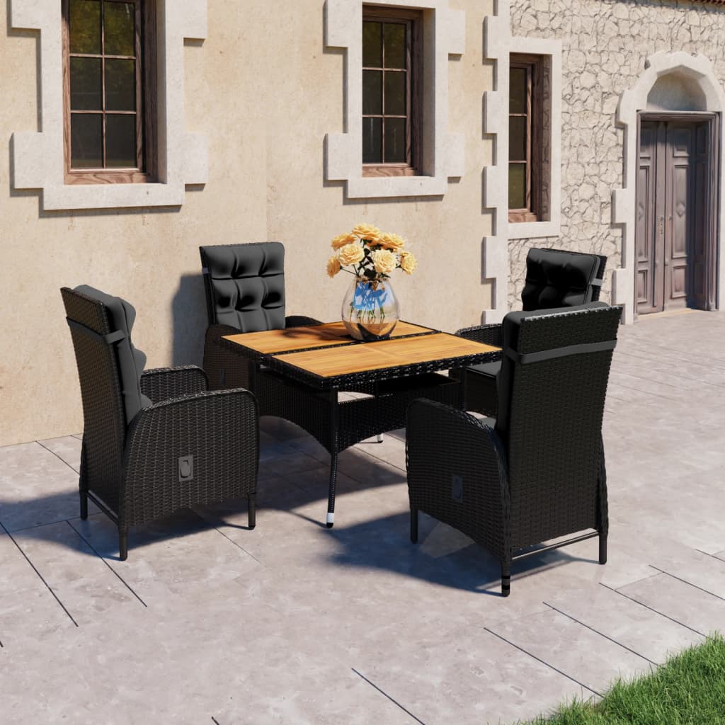 vidaXL Comedor de jardín 5 pzas ratán sintético y madera acacia negro